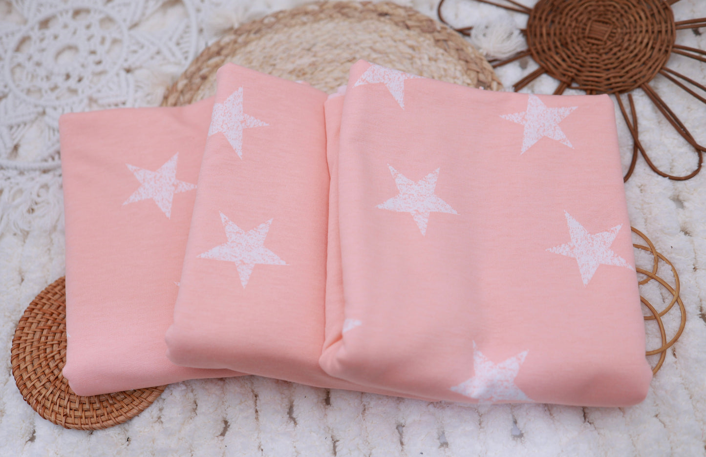 (French Terry) Distressed White Stars On Pink