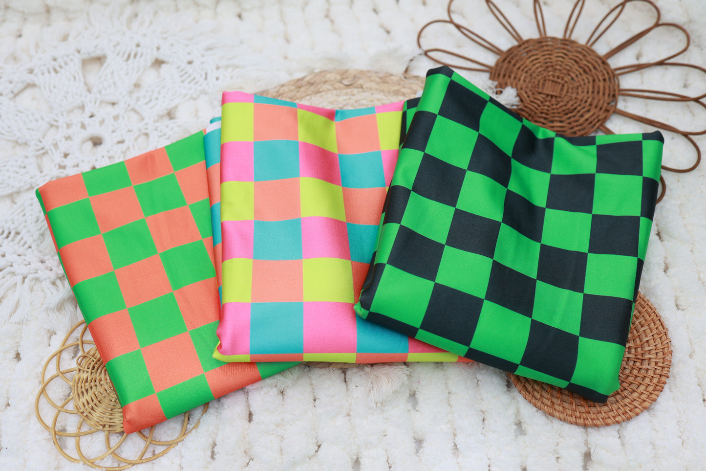 (Swim Knit) Neon Multi Color Checkered