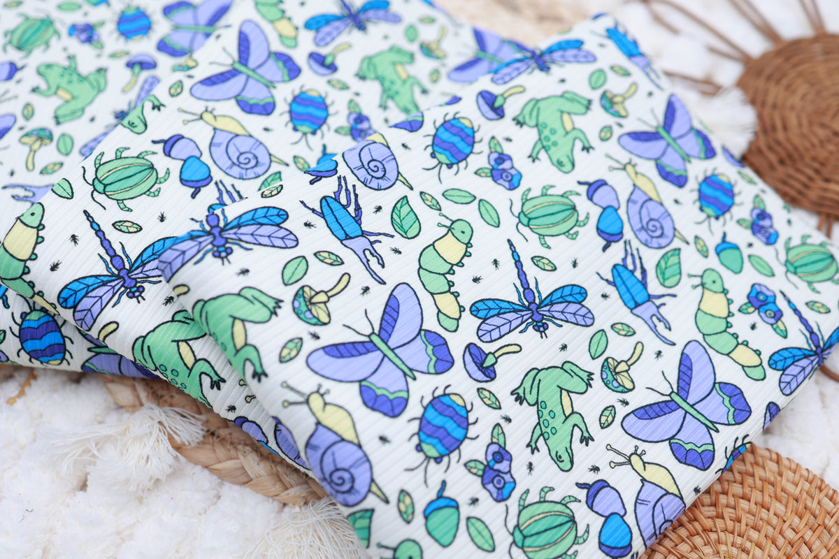 (4X2 Rib) Garden Bugs On Ivory