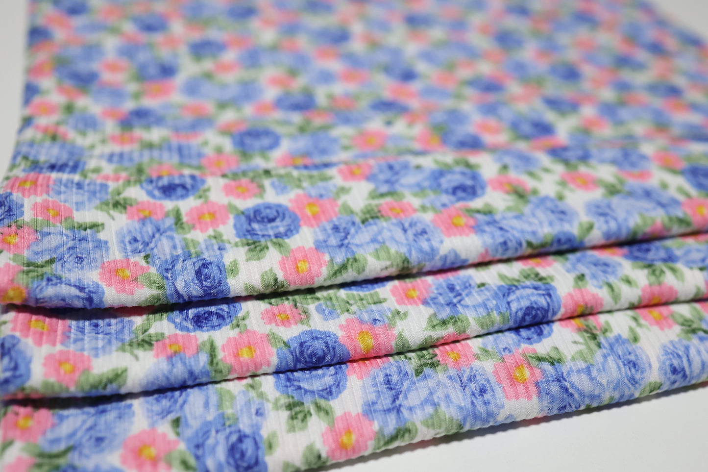 (Rib) Baby Blue & Coral Roses