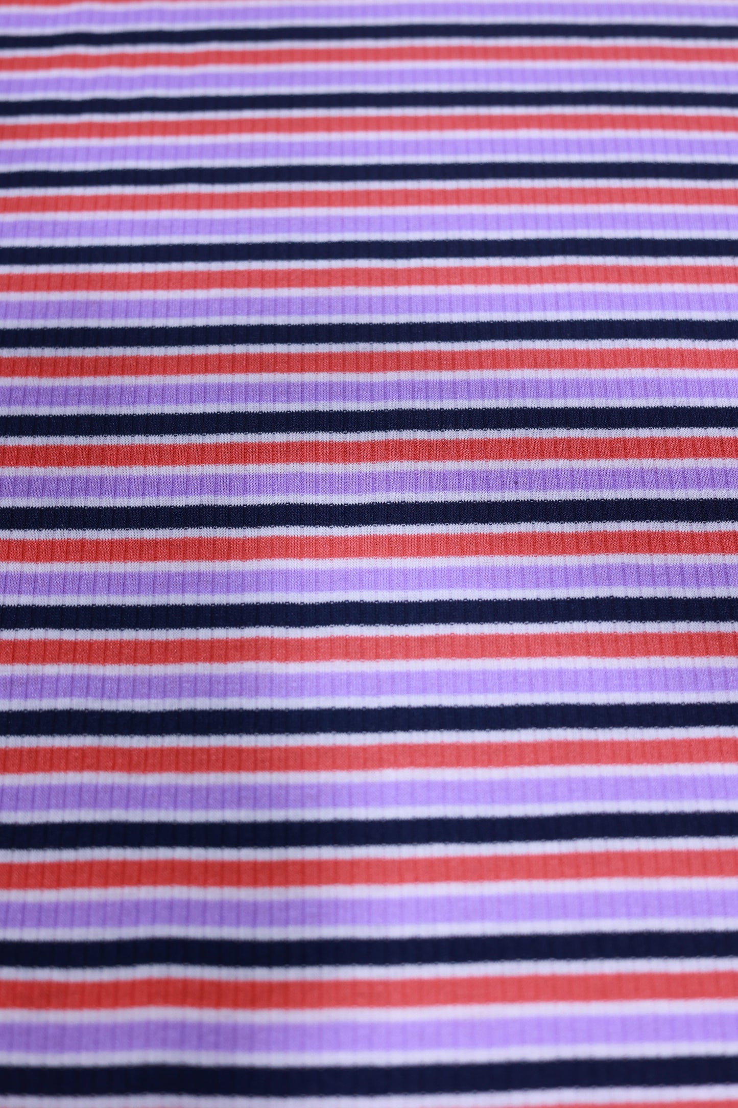 (Rib) Navy, Coral & Lavender Stripes