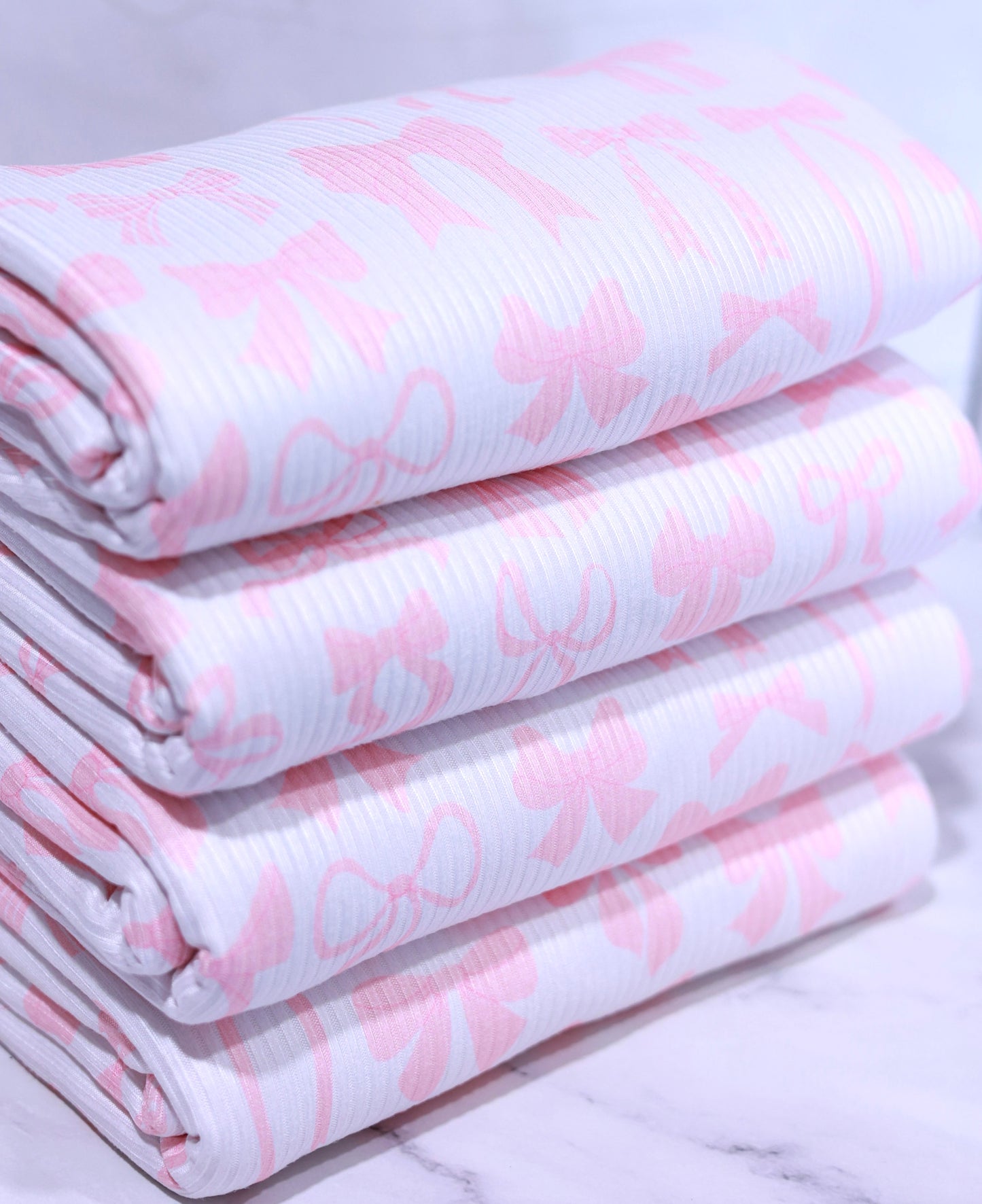 (Rib) Light Pink Bows On Ivory