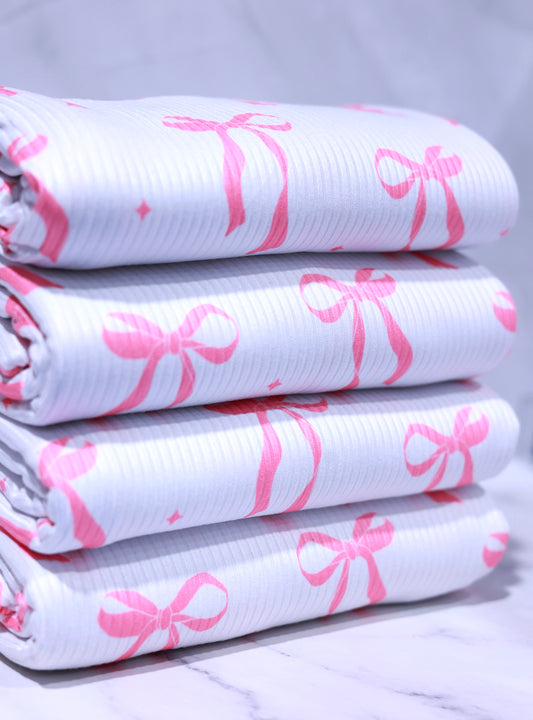 (Rib) Fuchsia Bows On Ivory