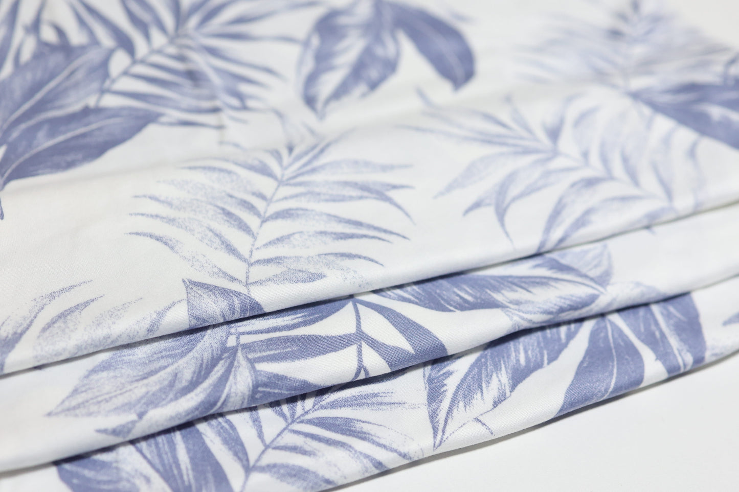 (DBP) Denim Tropical Leaves On White