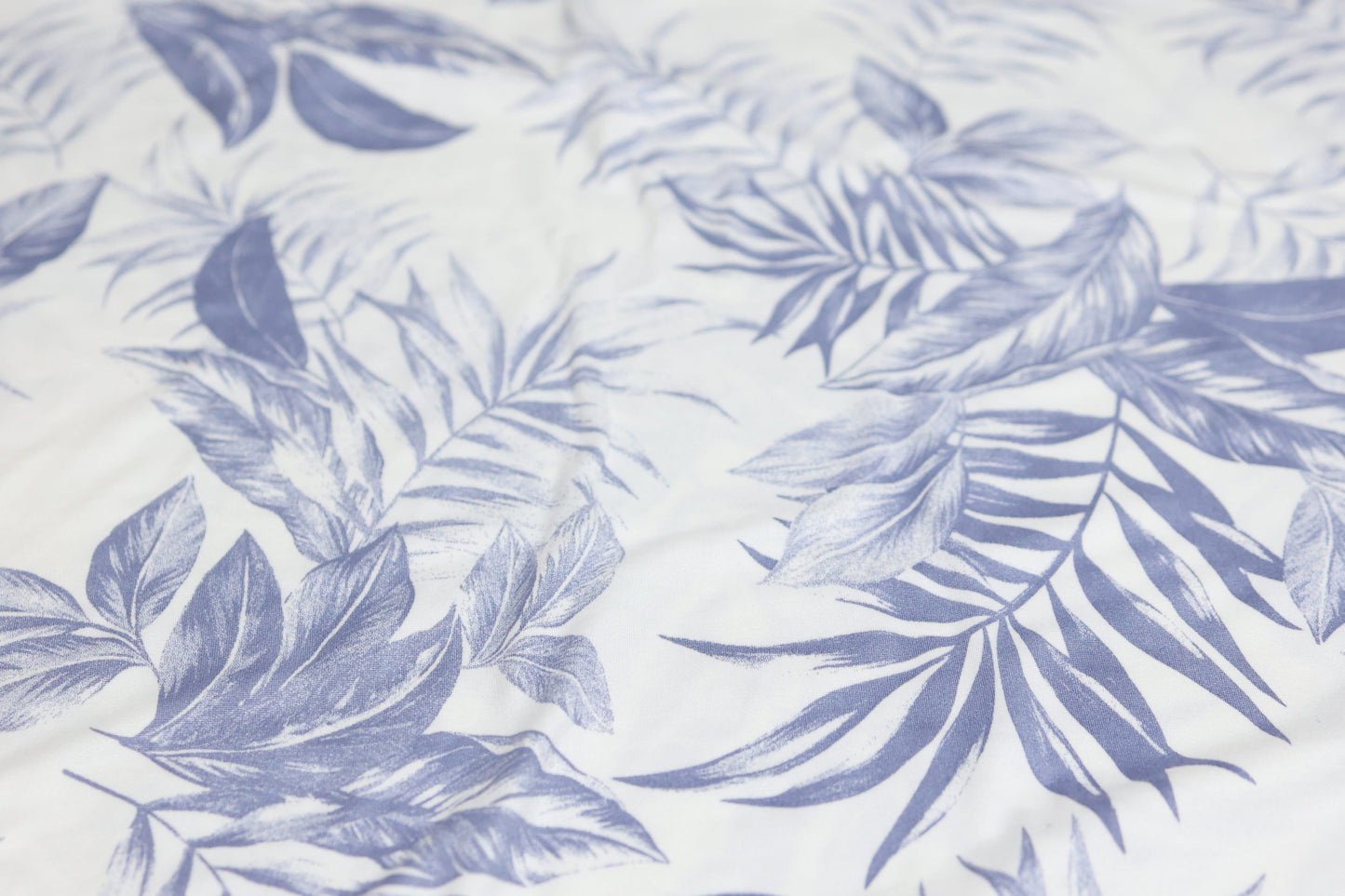 (DBP) Denim Tropical Leaves On White