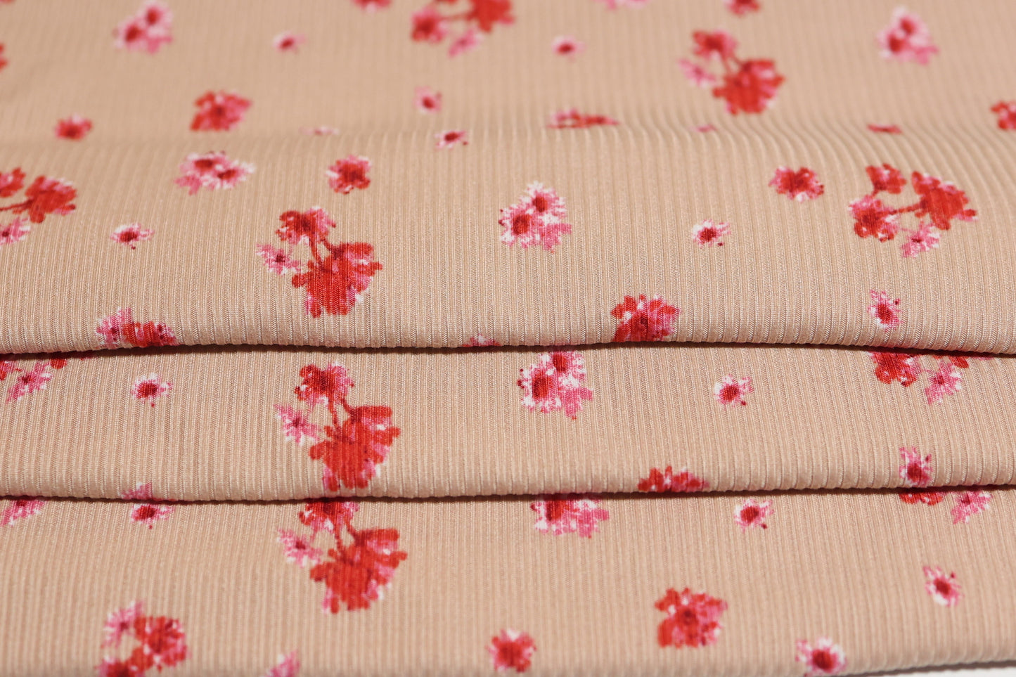 (Rib) Pink Ditsy Floral On Mauve