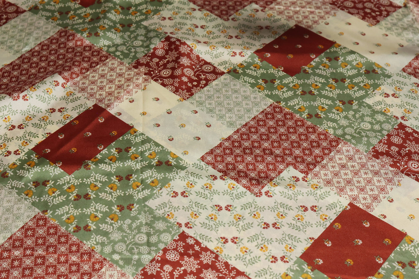 (Satin) Tan/Green Patchwork NO STRETCH