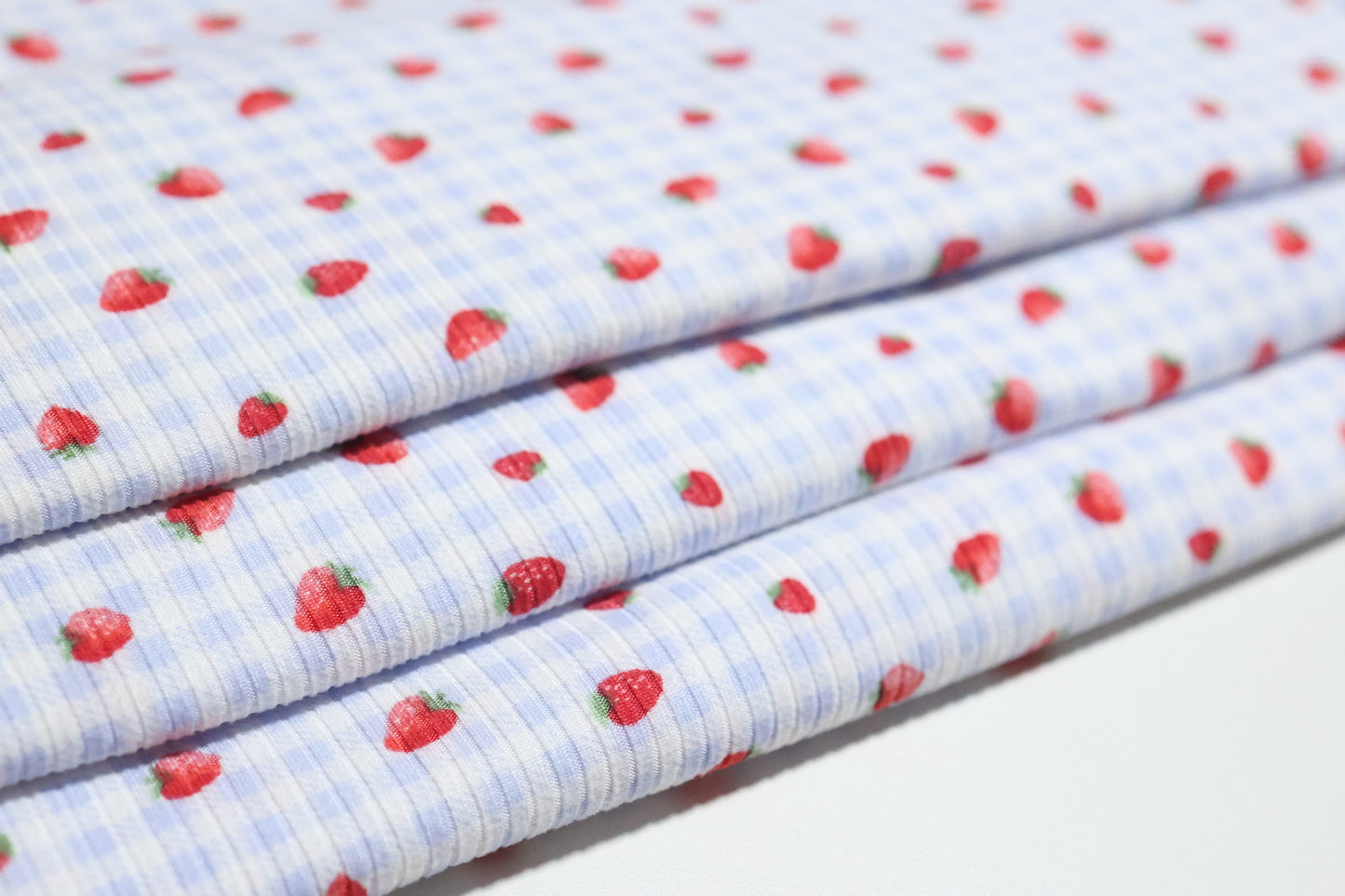 (Rib) Strawberry On Blue Gingham