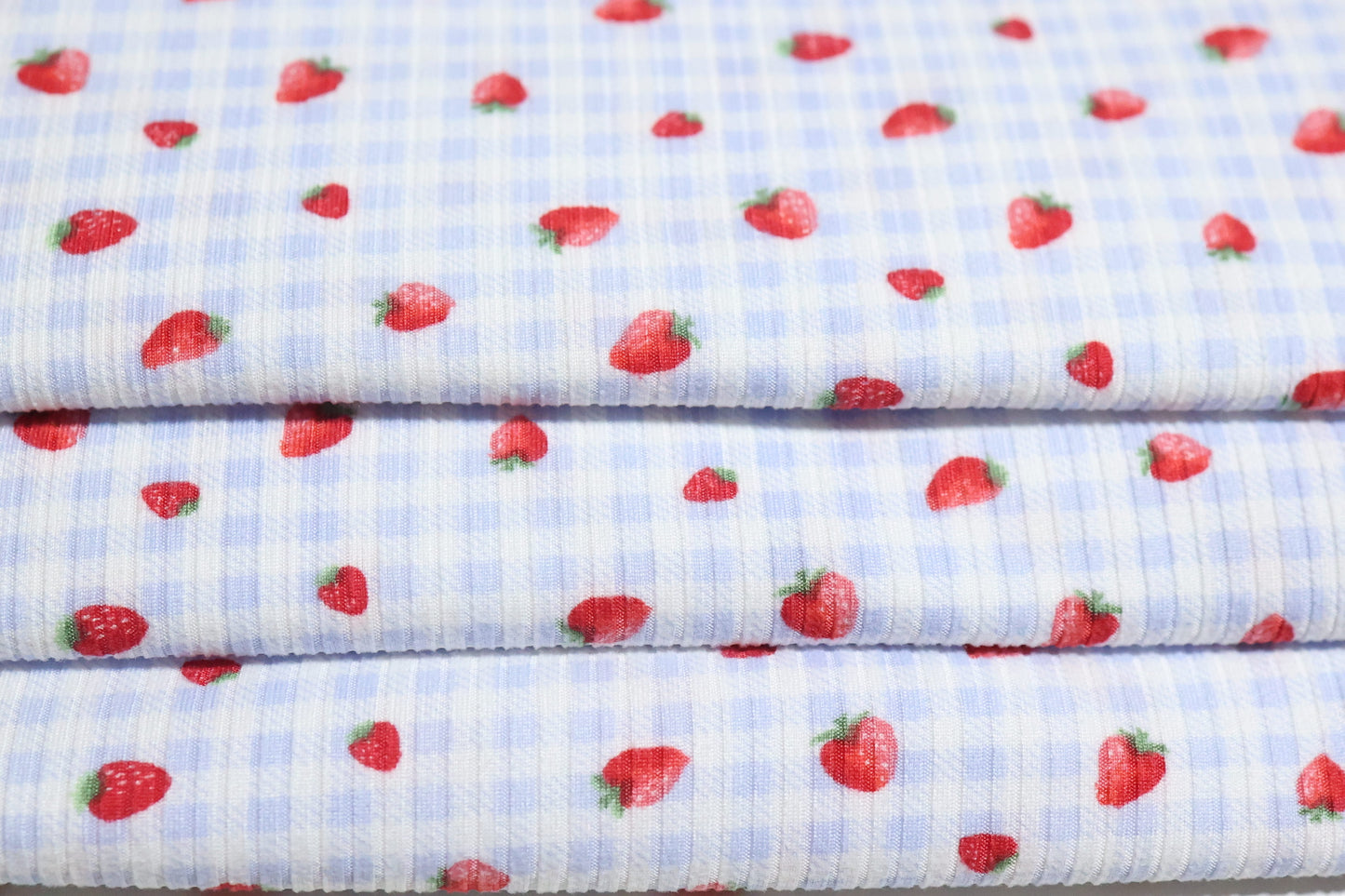 (Rib) Strawberry On Blue Gingham