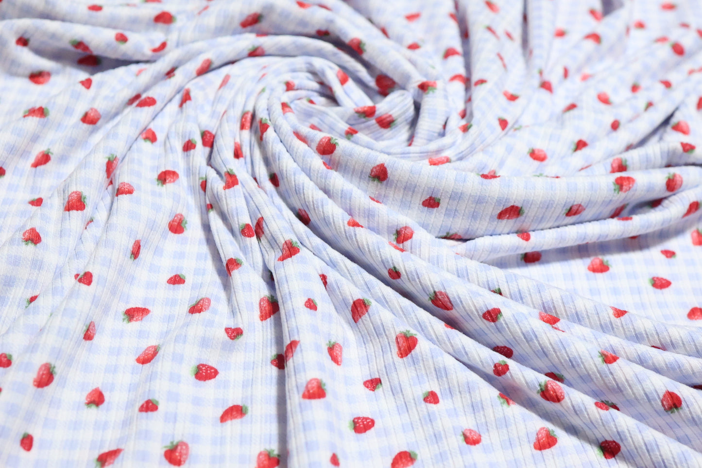 (Rib) Strawberry On Blue Gingham