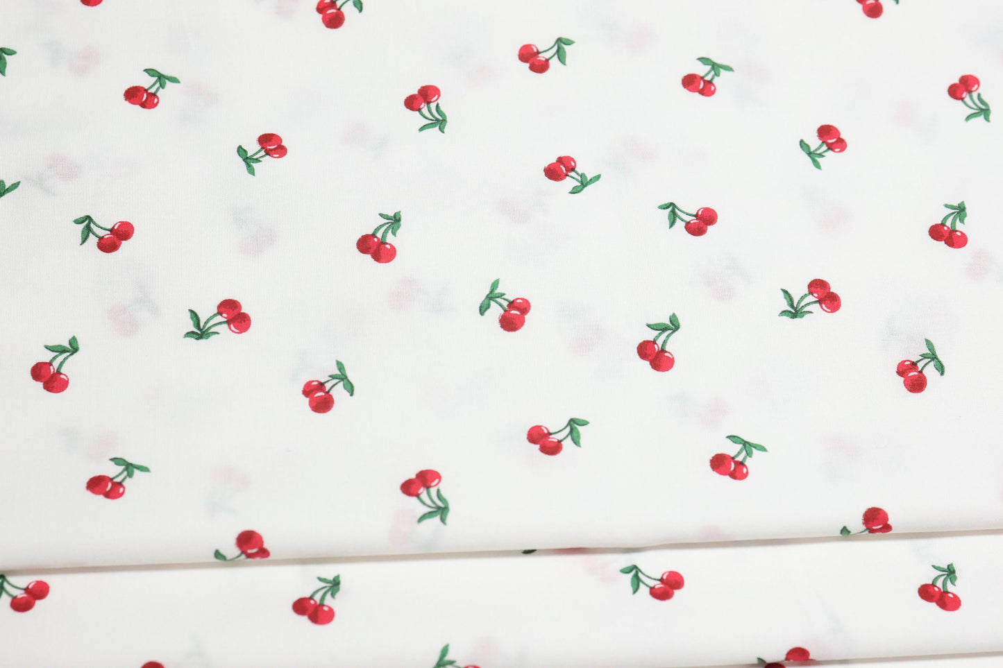 (Cotton Span) Red Cherries On White