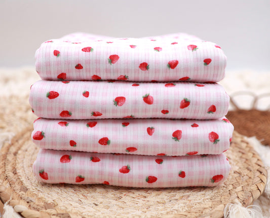 (Rib) Strawberry On Pink Gingham