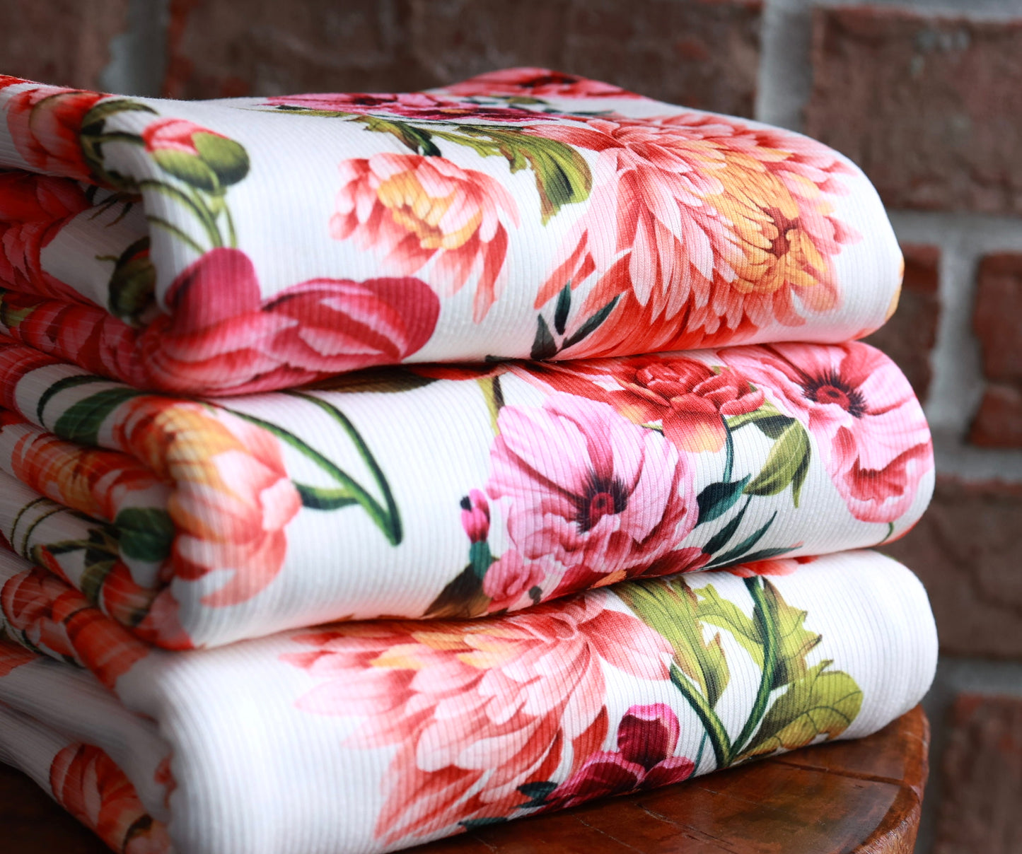 (Rib) Coral Floral On Cream