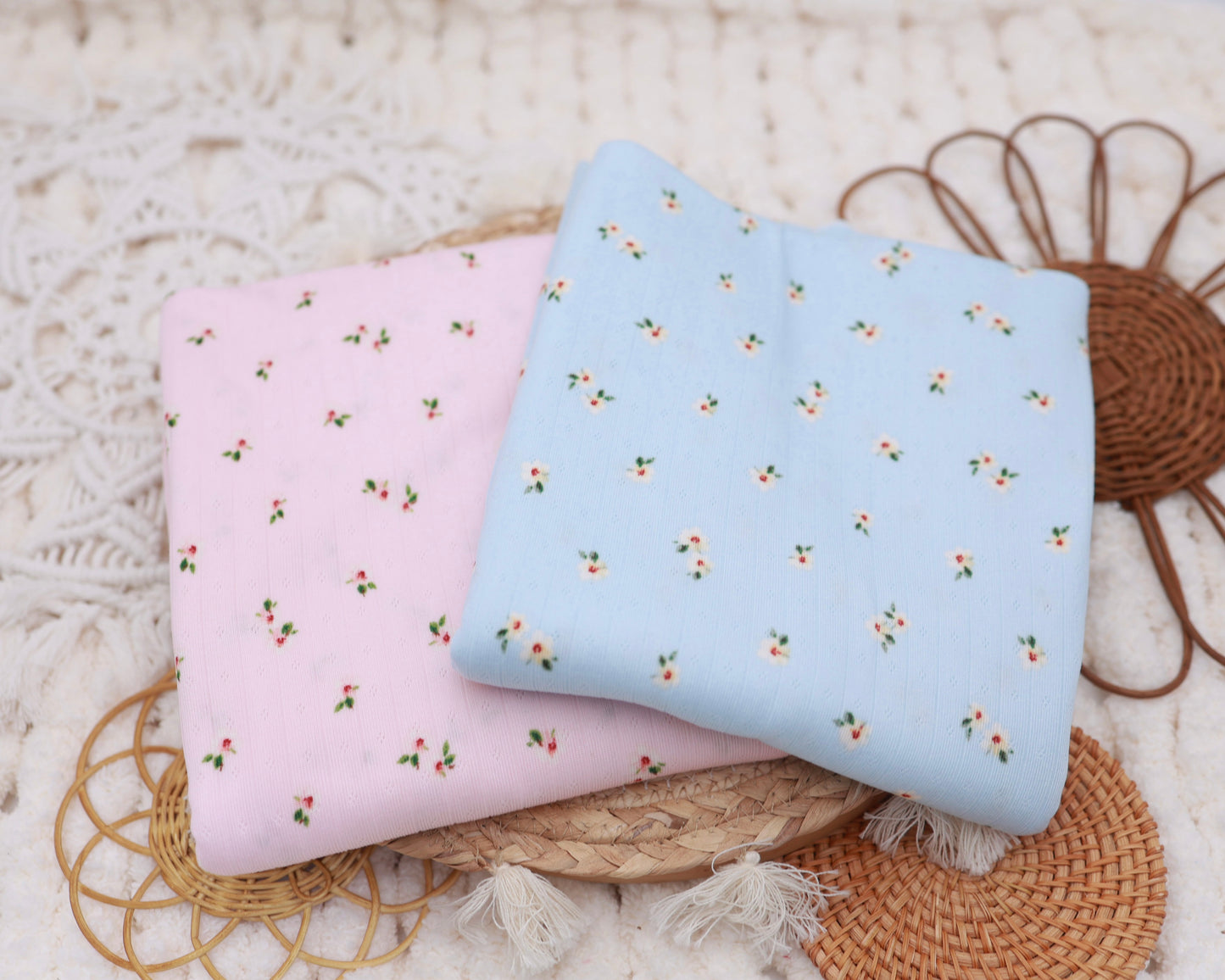 (Wide Rib) Sweet Floral On Pink Pointelle