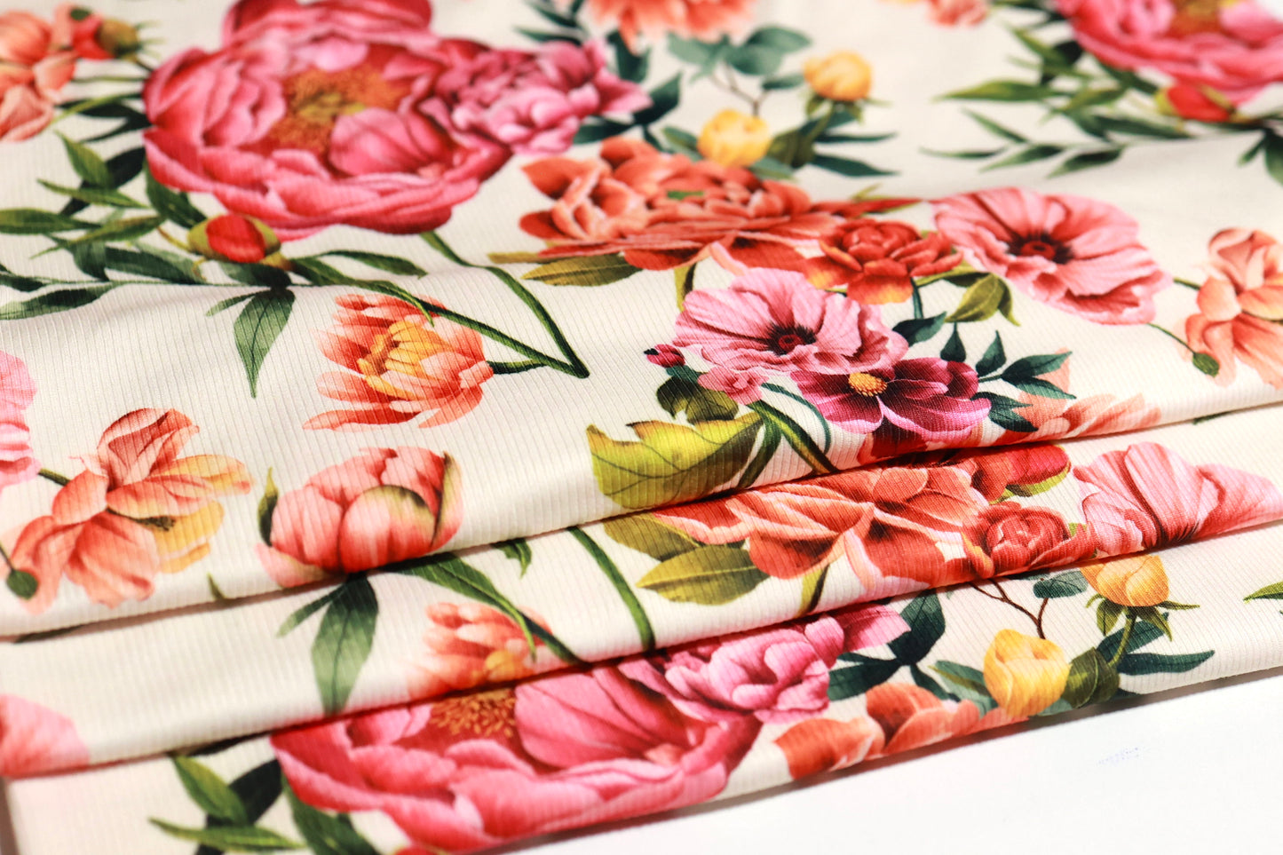 (Rib) Coral Floral On Cream