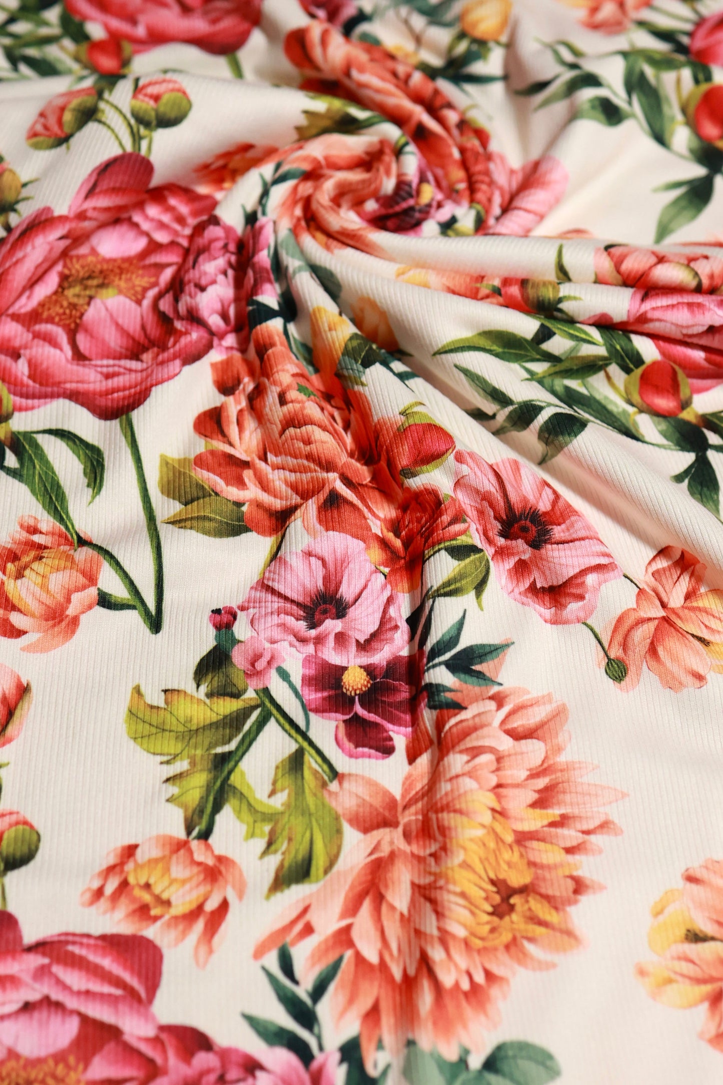 (Rib) Coral Floral On Cream