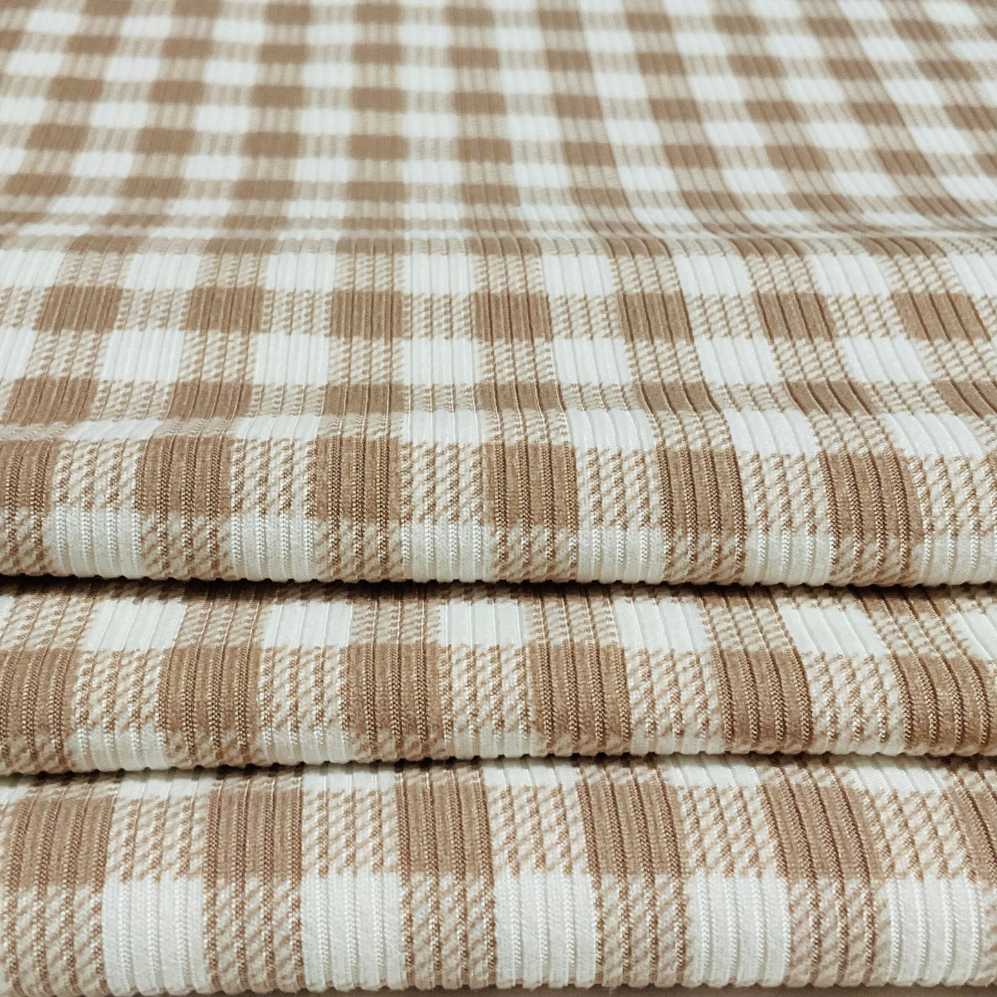 (Rib) Gingham Plaid Taupe