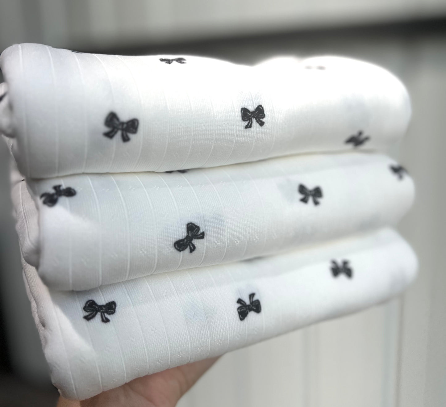 (Wide Rib) Black Bows on White Pointelle