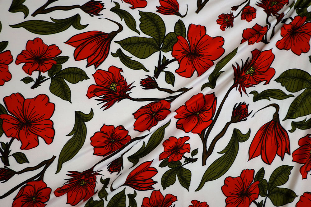 (DPB) Red Floral on White