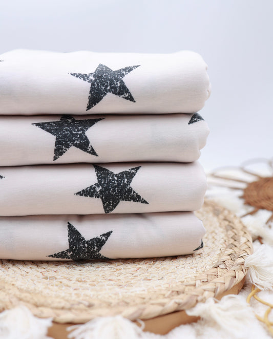 (French Terry) Navy Distressed Stars On Oatmeal