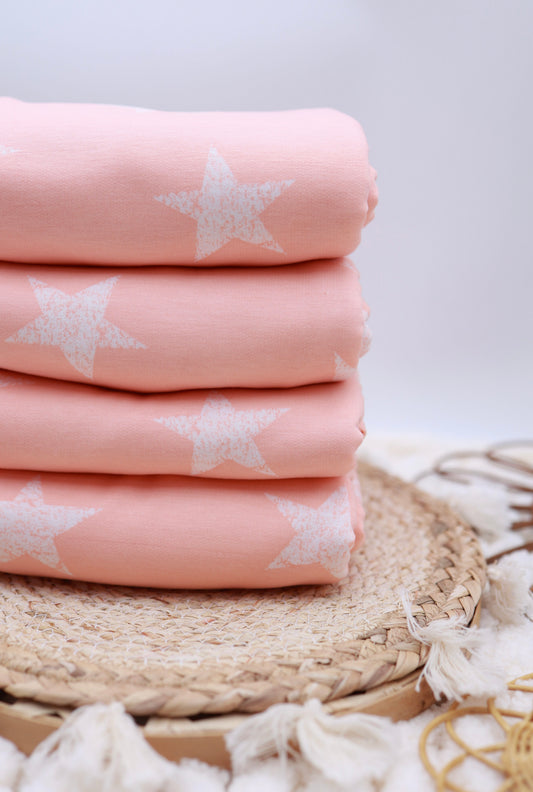 (French Terry) Distressed White Stars On Pink