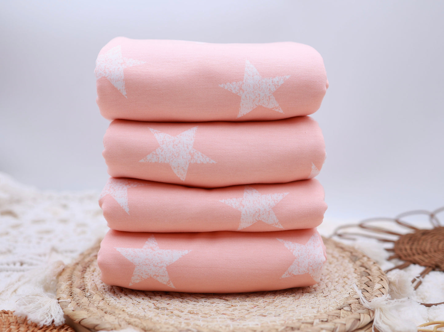 (French Terry) Distressed White Stars On Pink