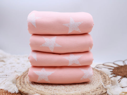 (French Terry) Distressed White Stars On Pink