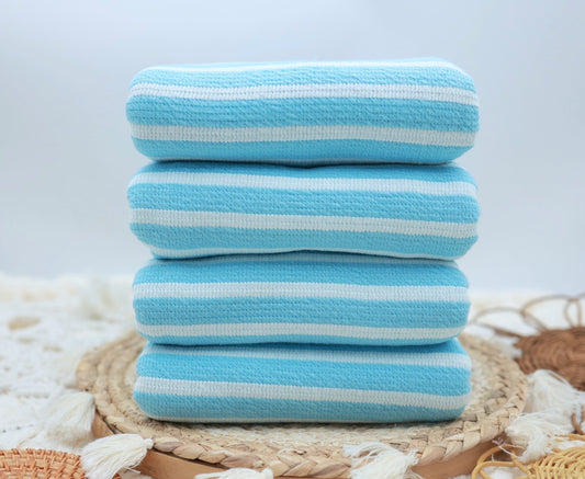 (Comfy Towel Knit) BubbleGum Blue Stripes