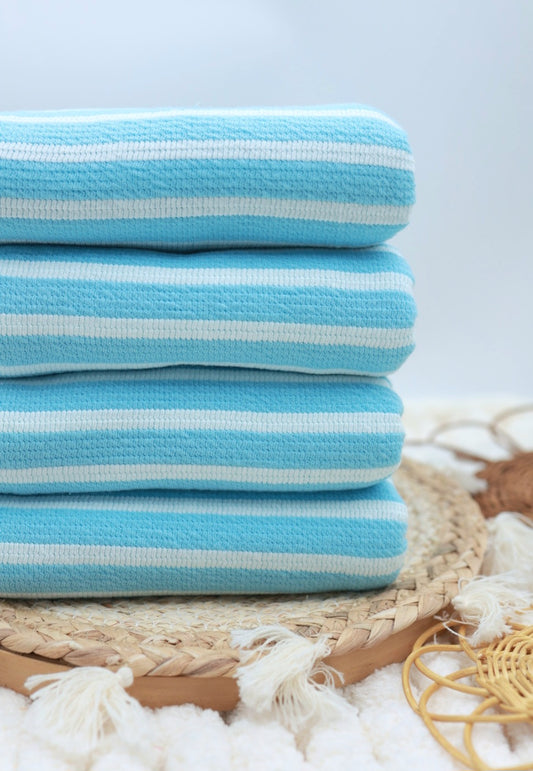 (Comfy Towel Knit) BubbleGum Blue Stripes