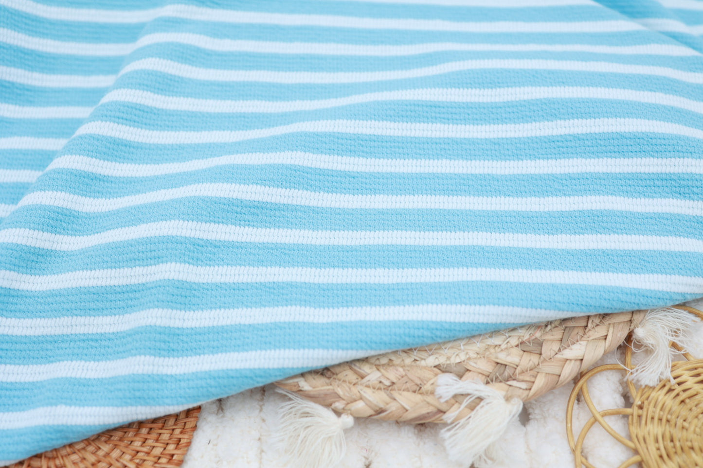 (Comfy Towel Knit) BubbleGum Blue Stripes