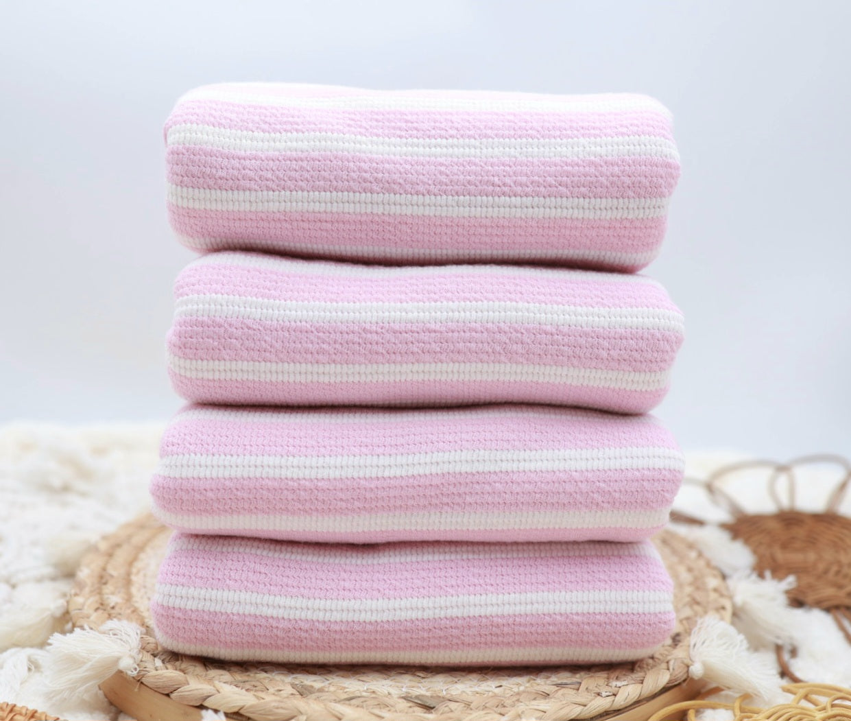 (Comfy Towel Knit) BubbleGum Pink Stripes