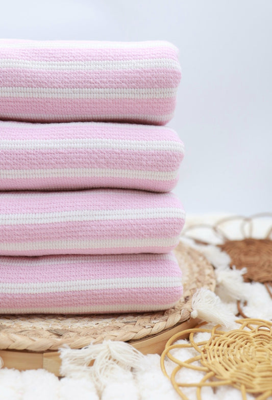 (Comfy Towel Knit) BubbleGum Pink Stripes