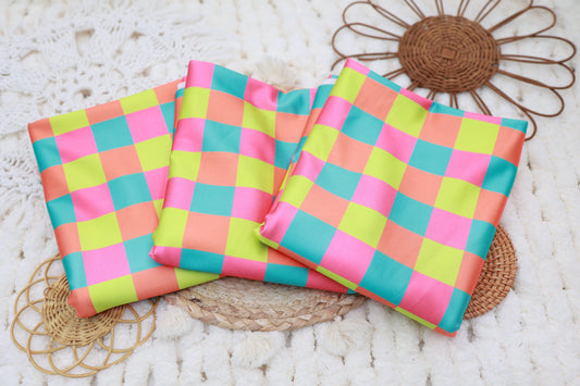 (Swim Knit) Neon Multi Color Checkered