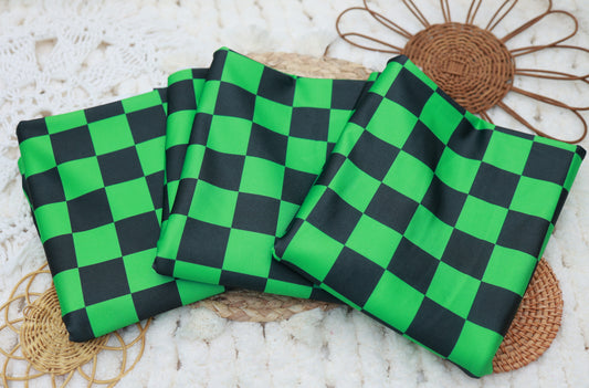 (Swim Knit) Green & Black Checkered
