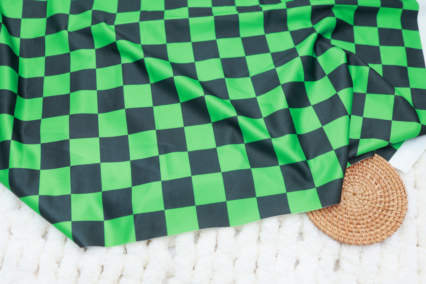 (Swim Knit) Green & Black Checkered