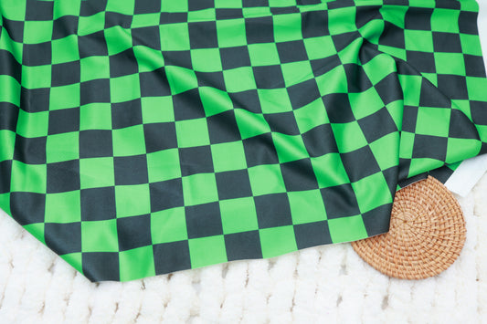 (Swim Knit) Green & Black Checkered