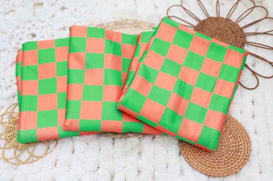 (Swim Knit) Neon Green/Orange Checkered