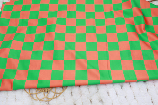 (Swim Knit) Neon Green/Orange Checkered