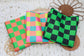 (Swim Knit) Neon Green/Orange Checkered