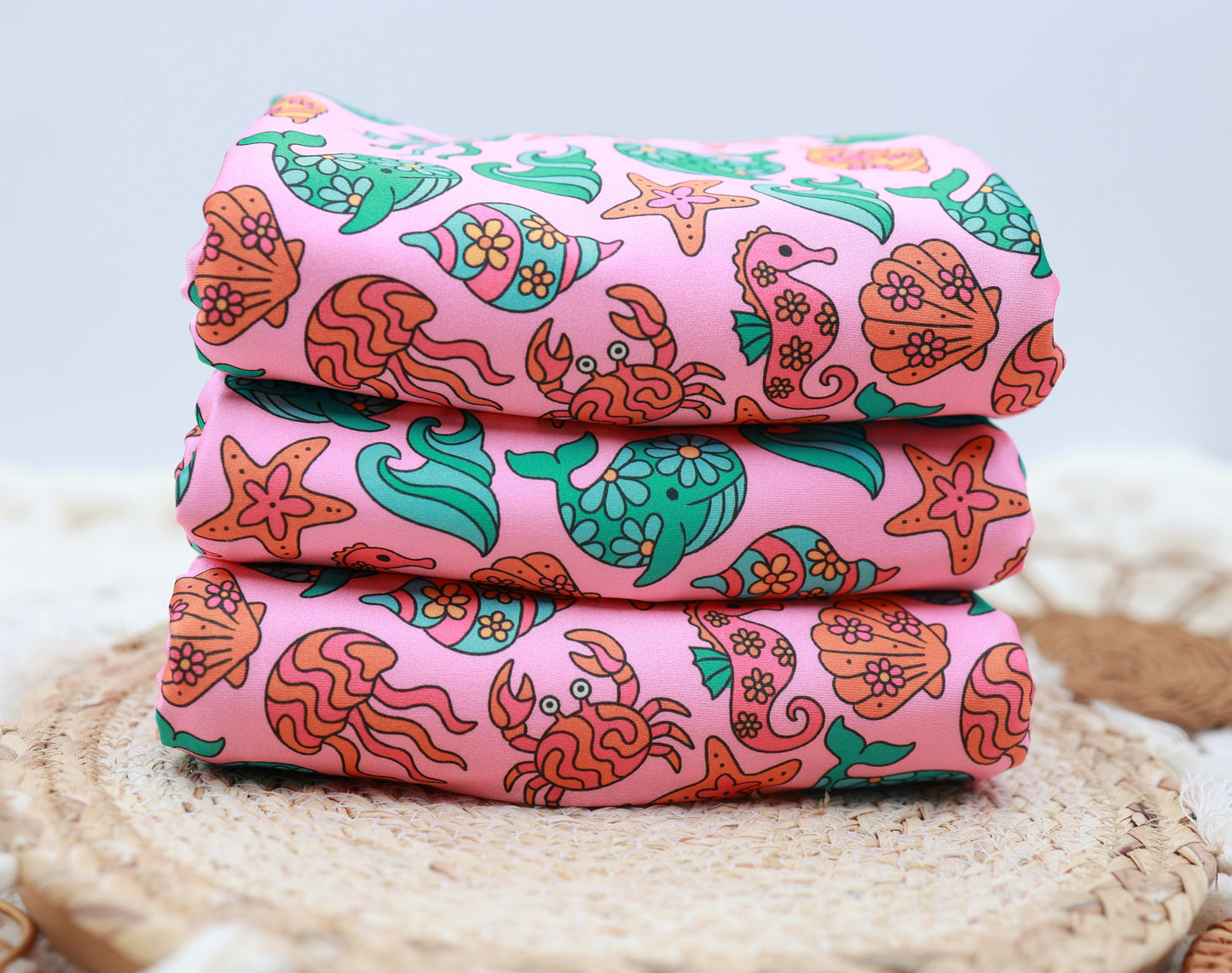 (Swim Knit) Sea Animals On Pink