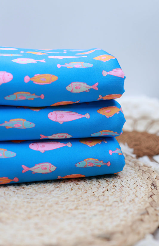 (Swim Knit) Neon Fish On Blue