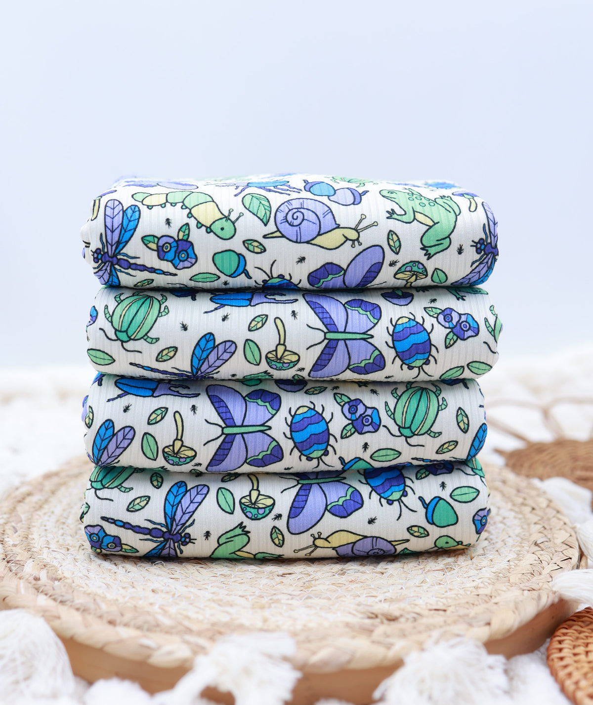 (4X2 Rib) Garden Bugs On Ivory