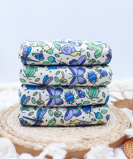 (4X2 Rib) Garden Bugs On Ivory