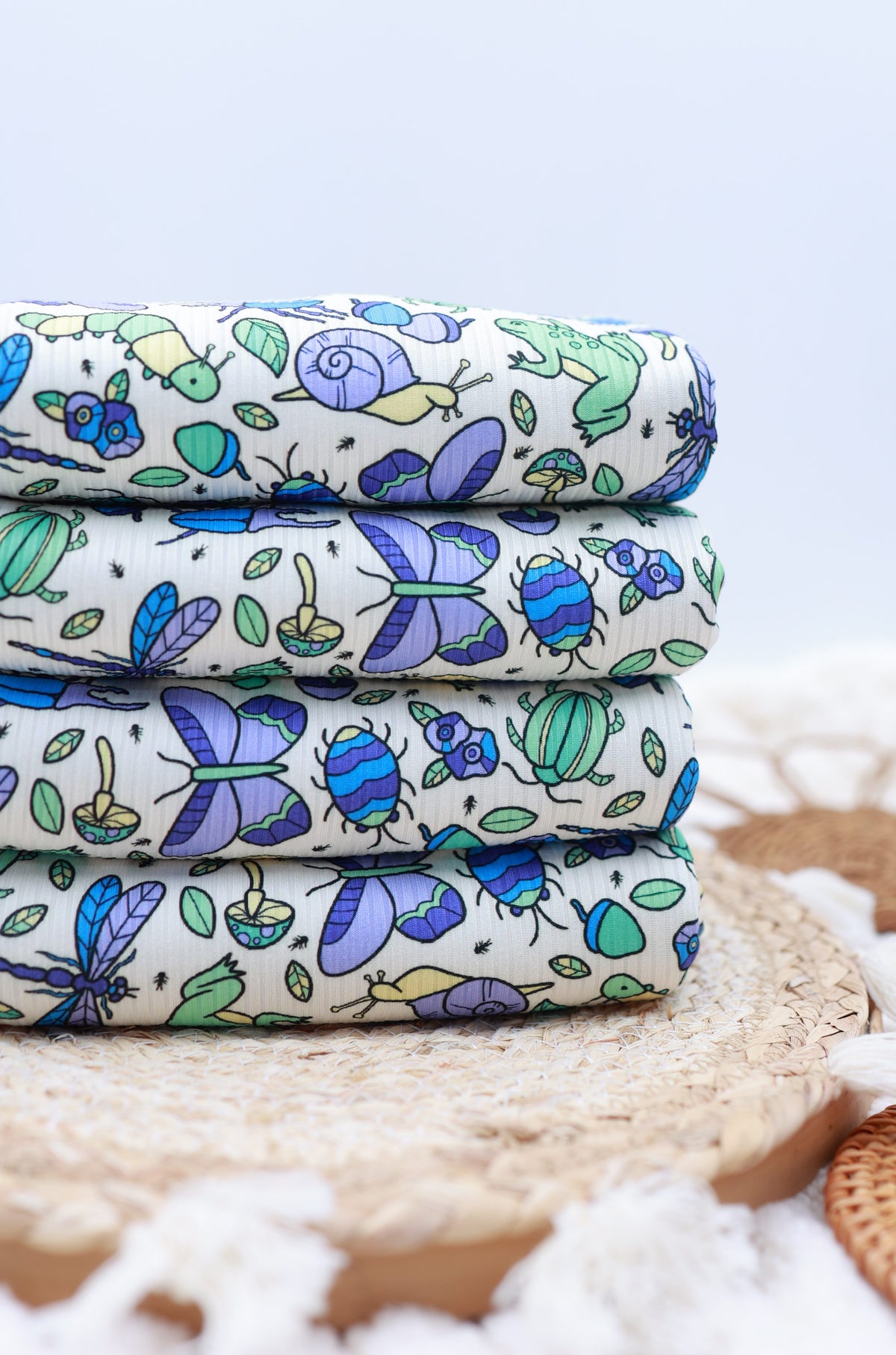 (4X2 Rib) Garden Bugs On Ivory