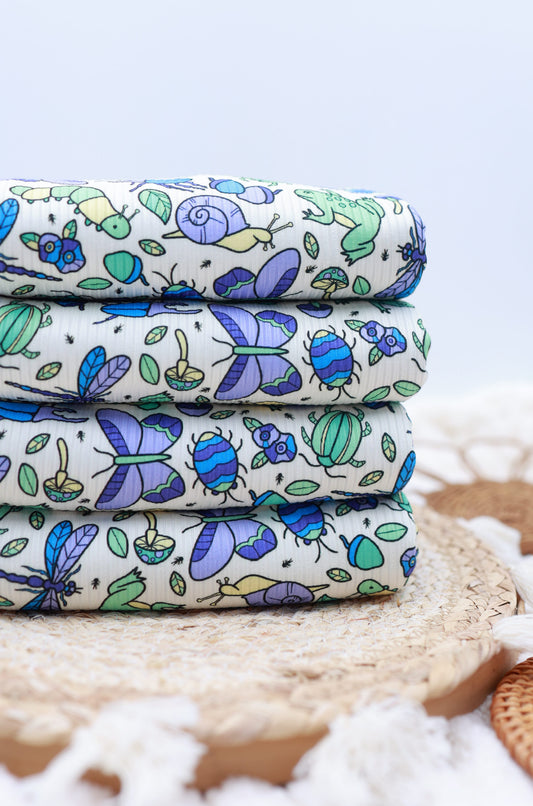 (4X2 Rib) Garden Bugs On Ivory