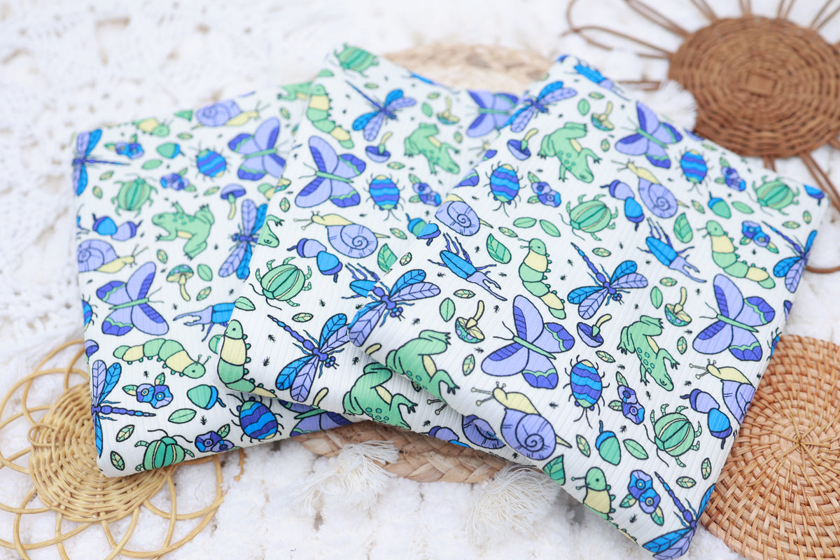 (4X2 Rib) Garden Bugs On Ivory