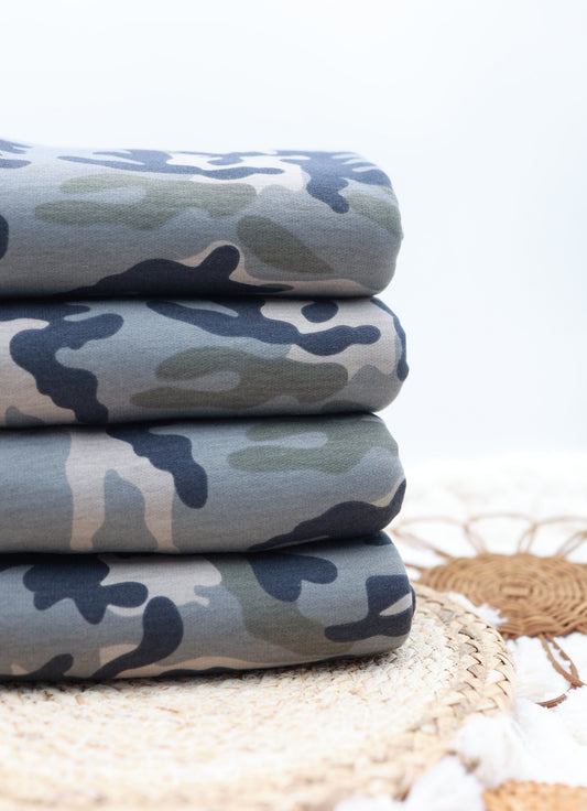 (French Terry) Woodland Steel Blue Camo
