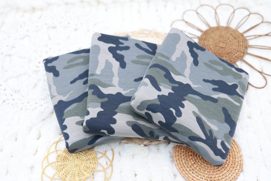 (French Terry) Woodland Steel Blue Camo