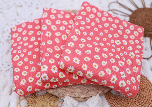 (4X2 Rib) Coral With White Daisy