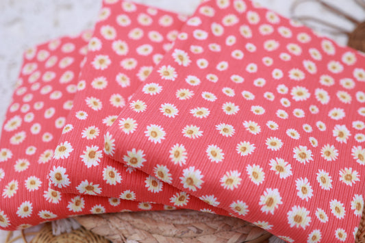 (4X2 Rib) Coral With White Daisy